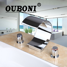 OUBONI Polished Chrome Torneira Banheiro Two Handles Deck Mounted Bathroom Widespread Faucet Bathroom Basin sink Mixer Taps 2024 - buy cheap