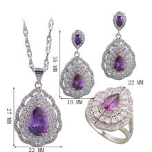 Purple Zircon Zirconia Water drop Fashion jewelry Silver filled 925 stamped Jewelry Sets Earrings Necklace rings JS696 2024 - buy cheap