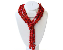 42 inches 2 Rows 3-7mm Red Irregular Natural Coral Chips Beaded Necklace 2024 - buy cheap