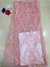 High Quality Tulle Lace 2019 Latest African Lace Fabric 3d Flower sequins Afican French Wedding Lace Fabric For 5yards Pink 2024 - buy cheap