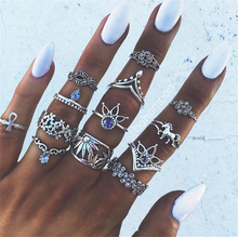 Богемное готическое панк античное Золотое серебряное кольцо с цветком, набор винтажных резных колец в форме короны, кольцо на палец средней длины для женщин 2024 - купить недорого