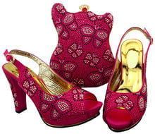 Hot sale fuchsia african shoes match bag set with rhinestones lady high heel shoew and handbag for dress BCH-35,heel 11.5CM 2024 - buy cheap