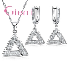 Popular Triangle 925 Sterling Silver Jewelry Sets For Women Pave Clear Cubic Ziroconia Pendant Necklace Hoop Earrings 2024 - buy cheap