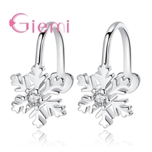 Pendientes de plata de ley 925 con forma de nieve para mujer, joyería de cristal con broche de flores de circonia cúbica brillante, Popular 2024 - compra barato