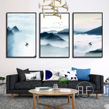 Foggy Mountain Lake Canvas Painting Chinese Style Landscape Art Poster Wall Pictures For Living Room Modern Home Decoration 2024 - buy cheap