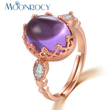 MOONROCY Cubic Zirconia Rose Gold Color CZ Crystal Purple Opal Ring Oval Jewelry Wholesale for Womens Rings Girls Drop Shipping 2024 - buy cheap