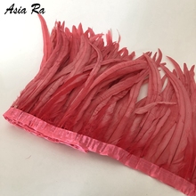 Ra Trading Factroy Sales! 10 Meters/lot Dyed Water-melon/Coral Coque Feather trims 12-14" Rooater tail Feather fringe for dress 2024 - buy cheap