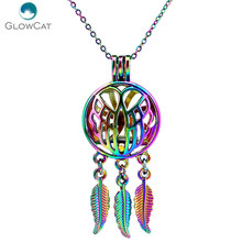 C710 Rainbow Color Beaty Dream Catcher Angel Wings Leaf Cage Pendant Aroma Essential Oil Diffuser Locket Necklace 2024 - buy cheap