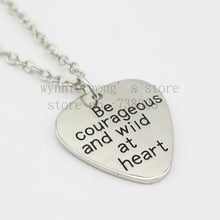 2015 "Be courageous and wild at heart" Silver Pendant Necklace Men's Guitar Pick Necklace 2024 - buy cheap