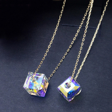 Deflin cristais originais de cubo swarovski, pingente colares, corrente de cor dourada, contas femininas, joias de moda simples 2024 - compre barato