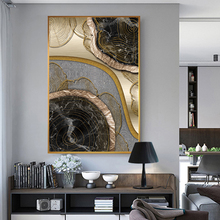 Pintura en lienzo de anillo anual dorado abstracto, sala de estar y póster de decoración para impresión grande, dormitorio, imagen artística de pared HD 2024 - compra barato