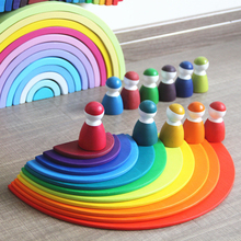 Ddwe-blocos de construção do arco-íris, peças de construção em arco-íris da versão grande, coloridas, brinquedos de madeira para bebês 2024 - compre barato