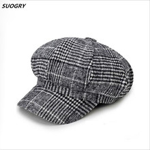 SUOGRY England Style Classic Berets Woolen Hats for Women Men Beret Octagonal Hat Fashion Caps 2024 - buy cheap