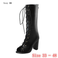 Summer Woman High Heels Mid-Calf Boots Peep Toe Women Short Boots Shoes botas botte Small Plus Size 33 - 48 2024 - buy cheap