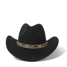 Child Wool Hollow Western Cowboy Hat Roll-up Brim Boy Girl Outblack Sombrero Hombre Jazz Cap Size 52-54 2024 - buy cheap