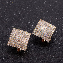 Luxury Full Rhinestone Square Earring Crystal Ear Clip on Earrings Non Piercing for Women Wedding Party No Hole Earrings 2024 - buy cheap