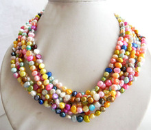 7Strands 18'' 6mm Multicolor Freshwater Pearl Necklace 2024 - buy cheap