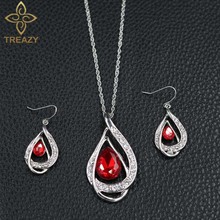 TREAZY Red Crystal Bridal Jewelry Sets For Women Waterdrop Shape Pendant Necklace Earrings Set Wedding Party Dress Accessories 2024 - buy cheap