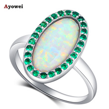 Ayowei Wedding Ring for women green Zircon Inlay White Fire Opal Silver Stamped Fashion Jewelry Rings USA Sz #6#7#8#8.5#9 OR894A 2024 - buy cheap
