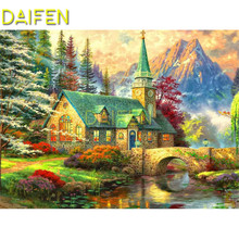 Full Round Diamond embroidery Cross stitch 5D DIY Diamond painting Full Square Diamond mosaic house bridge river mountain 2024 - buy cheap