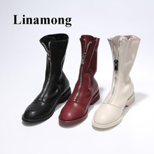 Black White Red Rine Three Color Flat Round Toe Genuine Leather Pretest Zipper Fashion High Quality Women Ankle Boots 2024 - buy cheap
