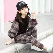 Children Clothing Sets 2022 Spring Teenage Girls Sport Suit Plaid School Kids Tracksuit for Girls Clothes Two Pieces 10 12 Years 2024 - buy cheap