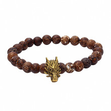 Pulseira Feminina Pulseiras Masculina Men Bracelet Natural Stone Beads Bracelet Animal Head Bronze Gold Color New Top sale 2024 - buy cheap