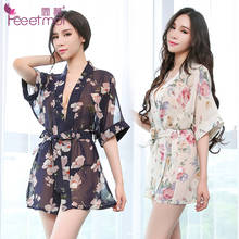 Transparent Chiffon Floral Shirt Kimono Robe Womens Dressing Gown Sexy Lingerie Sleepwear Night Wear Women Bathrobe Nightgown 2024 - buy cheap