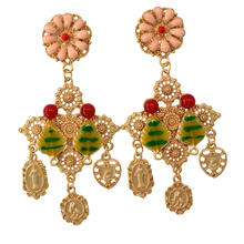 Retro Baroque Crystal earring vintage red flower green leaf dangle drop earrings for women jewelry Exaggerated Statement Earring 2024 - buy cheap