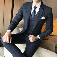 ( Jacket + Vest + Pants ) New Men's Fashion Boutique Plaid Wedding Dress Suit Three-piece Male Formal Business Casual Suits 2024 - buy cheap