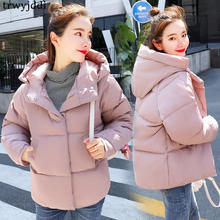 Jaqueta de algodão grossa feminina, casaco solto e quente com capuz casual, inverno 2020 2024 - compre barato