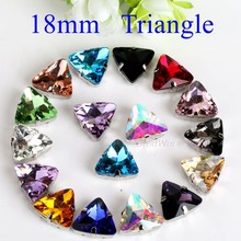 18mm 10pcs/pack Triangle Shape Glass Sew On Rhinestone With Claw Strass Metal Base Buckle Crystal Stone Diamond For Clothes 2024 - buy cheap