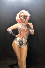 2020 Women's New Glisten Rhinestones Mesh Sexy Bodysuit Stage Costume Nightclub Outfit Party Dance Bodysuit See Through Wear 2024 - buy cheap