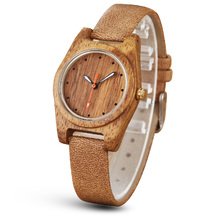 Reloj de madera hecho a mano para mujer, reloj de pulsera analógico de cuarzo minimalista, con correa de cuero informal, regalos de navidad 2024 - compra barato