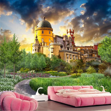 Papel de parede sem costura hd fantasia castelo fundo jardim paisagem pintura sala de estar tv mural de parede 2024 - compre barato