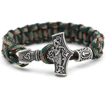 Youe Shone Norse Viking Thor Mjolnir Hammer Paracord Amuletceltic Rune Knot Amulet Scandinavian Bracelet Vantage Green and White 2024 - buy cheap