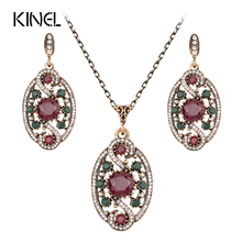 Kinel 2017 New Vintage Crystal Flowers Necklace And Earrings For Women Ancient Gold Color Turkey Jewelry Sets 2024 - buy cheap