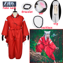 Anime Inuyasha Cosplay Costumes Red Japanese Kimono Men Robe Costume W Wigs Ears And Necklace For Halloween Party men and women 2024 - buy cheap