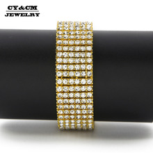 CY&CM Hip hop Men Bracelet Bangle Iced Out Gold Silver Color 6 Row Bling AAA Rhinestones Crystal Chain Rock Punk Jewelry 20cm 2024 - buy cheap