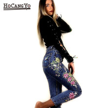 HCYO женские джинсы брюки длинные прямые хлопковые джинсовые брюки для мальчиков, с вышивкой и цветочным принтом, с высокой талией, леггинсы из джинсовой ткани размера плюс 2024 - купить недорого