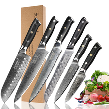 SUNNECKO Damascus Chef Santoku Универсальный нож для обрезки хлеба VG10 японский нож для нарезки стали G10 Ручка 6 шт. набор кухонных ножей 2024 - купить недорого