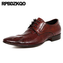 Zapatos Oxfords de encaje negro marca Derby punta estrecha cocodrilo europeo hombres italianos para boda Borgoña cocodrilo 2024 - compra barato