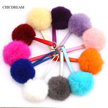 New Fashion Colorful Leather 8 cm Genuine Rabbit Fur Ball Keychain Pompons Key Chain Keyring Pom Pom Key Chain CharmBag Pendant 2024 - buy cheap