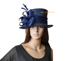 Navy blue Formal Dress women's hat Sinamay Hat Fascinator for Kentucky Derby,Wedding 2024 - buy cheap