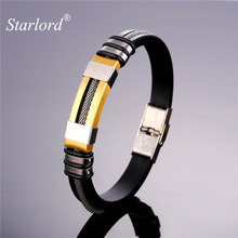 Starlord Punk Rock Bracelets&Bangles Men Jewelry Black High Quality Silica Gel/Stainless Steel Cool Men's H Bracelet Gift GH1796 2024 - buy cheap