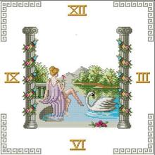 FREE delivery Top Quality lovely beautiful clock cross stitch kit girl and swan, cross stitch with clock 2024 - buy cheap