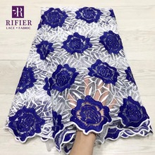 Royal Blue Flower Milk Silk Lace Fabric With Stones Guipure Lace Wedding Dress Fabric African Women Rhinestones Lace Material 2024 - buy cheap