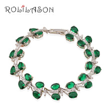 ROLILASON design Da Marca de Luxo cristal Verde zircon pulseira brilhante pulseira de Prata para as mulheres Da Moda jóias TB539 2024 - compre barato