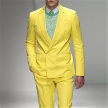 Новый модный двубортный желтый смокинг жениха Нотч лацканы мужские костюмы блейзеры (пиджак + брюки + галстук) W: 812 2024 - купить недорого