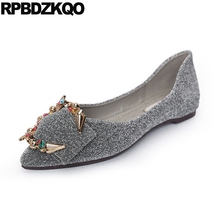 Diamond Autumn Spring Bling Sequins Single Shoes Rhinestone Flats Women Glitter Crystal Metal Wedding Green Silver Pointed Toe 2024 - buy cheap